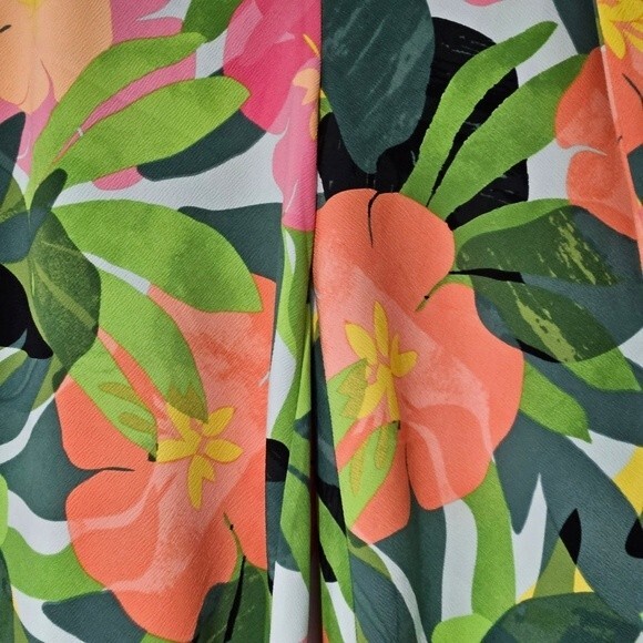 Elaine Rose Tropical Floral Print Cropped Pull On Elastic Waist Palazzo Pants - Picture 2 of 10